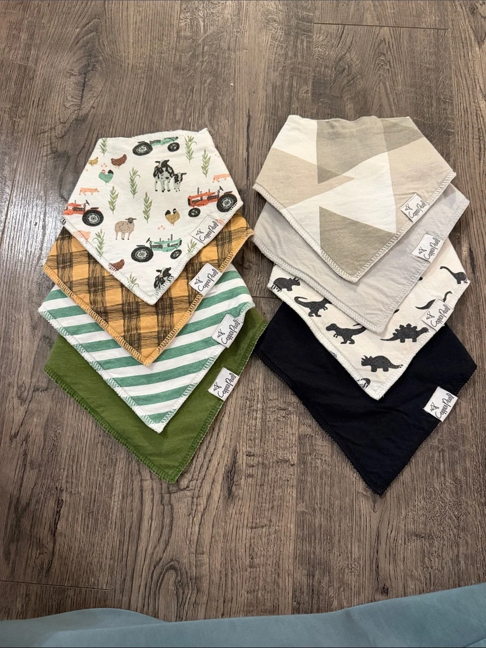 Copper pearlOrganic Cotton Baby Bandana Bibs Pack - Green, Yellow, Black & Cream